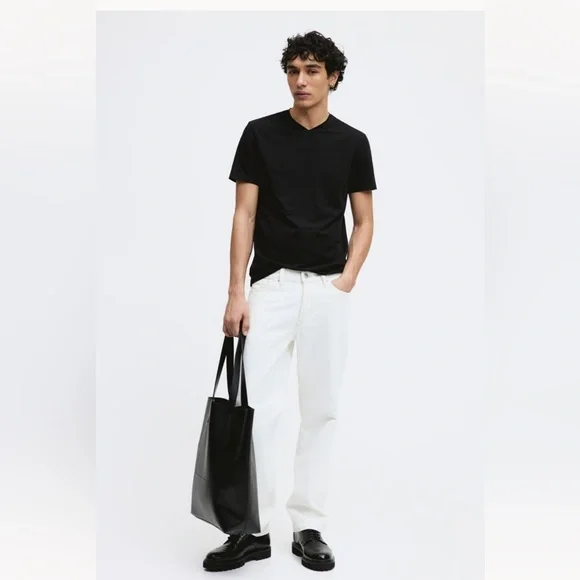 H&M Maroon Slim Fit Short-Sleeve V-Neck Lightweight Cotton T-Shirt Casual Top L - Picture 4 of 16